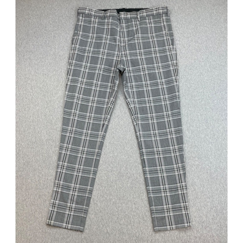 H&M Pants Mens 34 x 29 Plaid Stretch High-Rise Skinny Fit Flat Front